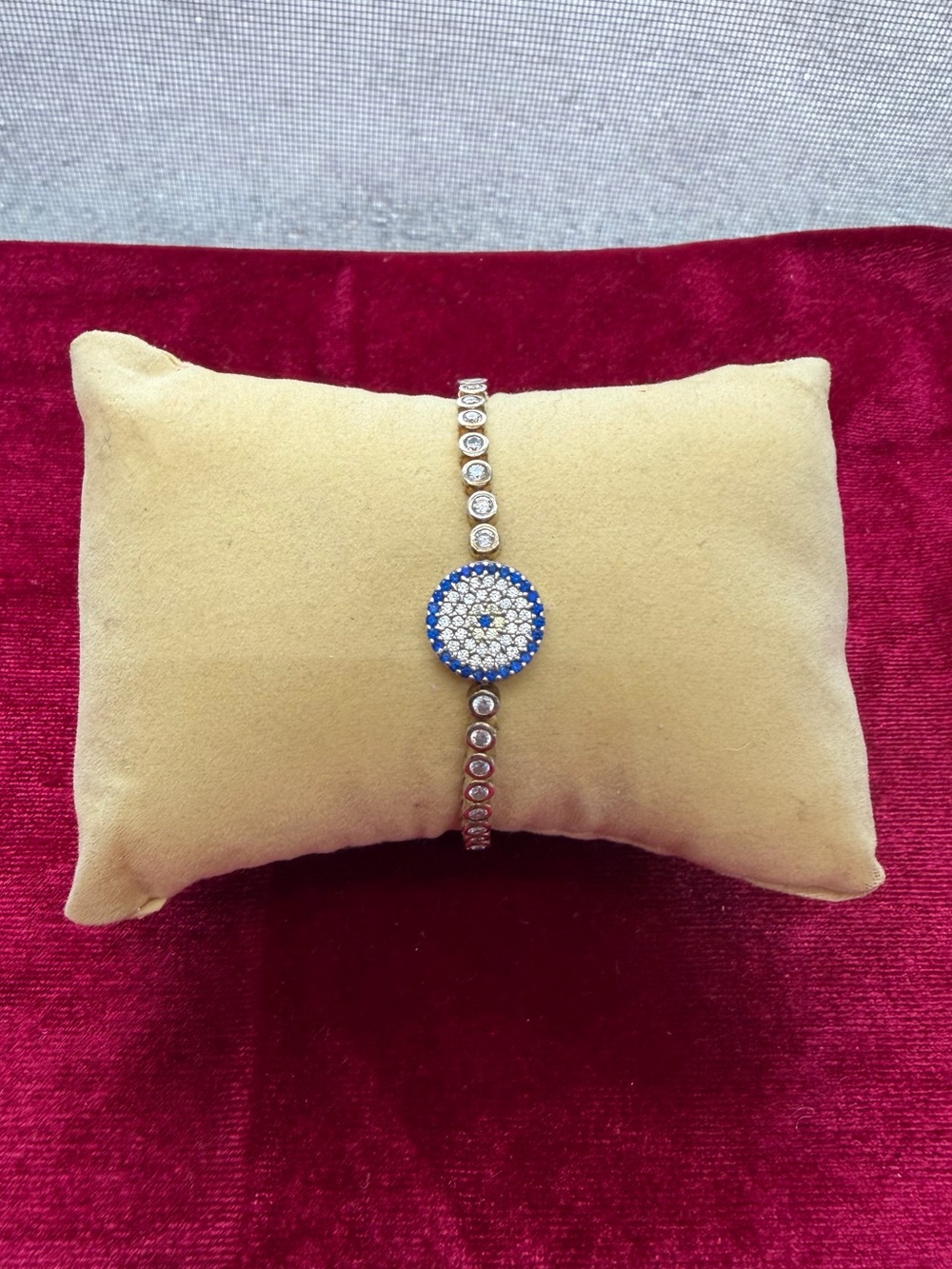 Sterling Silver Blue Evil Eye Halo Disk Tennis Bracelet
